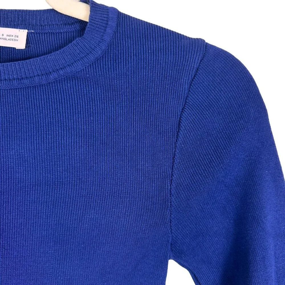 2/$30 Zara Blue Knit Crop‎ Top Long Sleeve Size Small